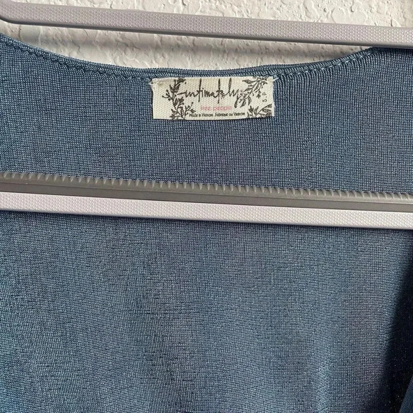 Free People Intimately Turnt Bodysuit Slate Blue Small V Neck Wrap Long Sleeve - Picture 6 of 10